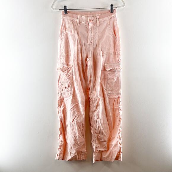 American Eagle Mid Rise Baggy Wide Leg Cargo Pants Peach Piink 0 - Picture 2 of 5